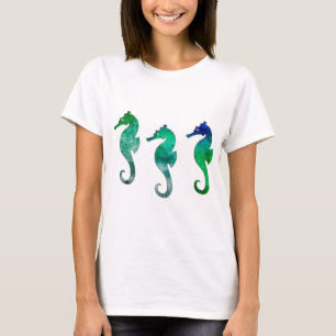T-shirt Aquarelle Vert foncé Hippocampes