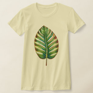 T-shirt Aquarelle Vert Turquoise jaune rouge Feuille tropi