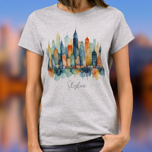 T-shirt Aquarelle Ville Toits Moderne Graphique Urbain Fro