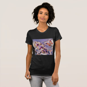 T-shirt Aquarelle vintage de fleurs d'orchidées rose pourp