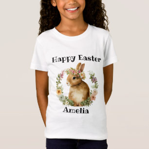 T-Shirt Aquarelle Vintage Lapin de Pâques Floral Rétro