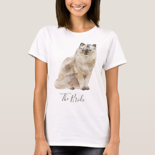 T-shirt Aquarelle Whimsical Floral Bride Chat (Devant)