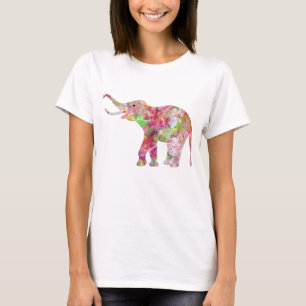 T-shirt Aquarelles colorées Eléphant floral
