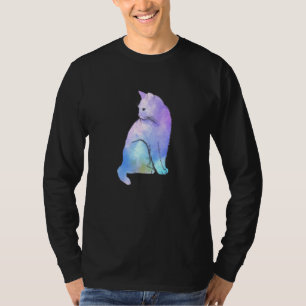 T-shirt Aquarelles violettes Fun Chat Art Fourrure Meow An