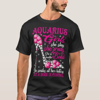 T-shirt Aquarius Girl Like a Boss in Control diamond shoes