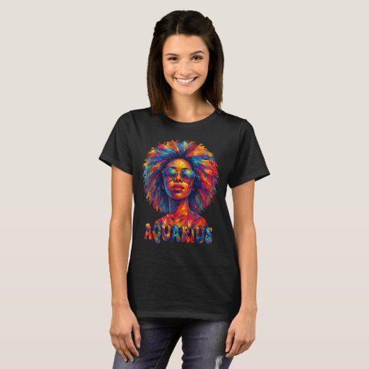 T-shirt Aquarius Queen Afro Art African American Women Zod (Devant entier)