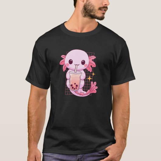 T-shirt Aquatic Creature Drinking Boba Tea Kawaii Cute Fun (Devant)