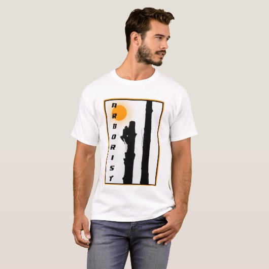 T-shirt Arboristes : Monteur silhouette soleil lev (Devant entier)