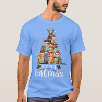 T-shirt Arbre à chat Noël avec chapeau de Noël Joyeux Noël
