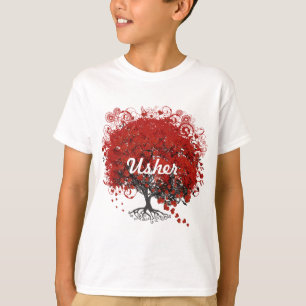 T-shirt Arbre à feuilles de coeur rouge