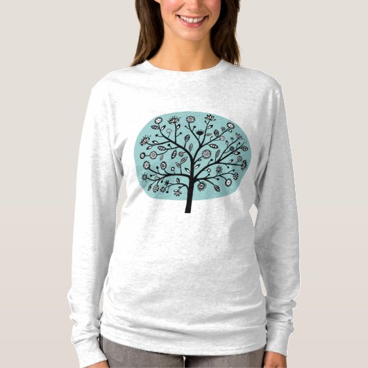 T-shirt Arbre à fleurs stylisé - bleu clair vert (Devant)