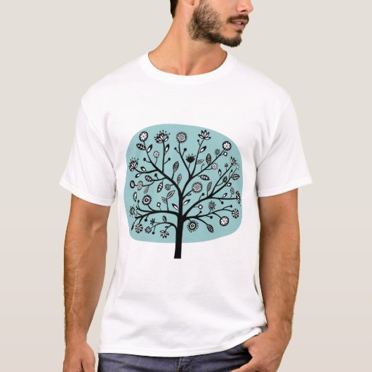 T-shirt Arbre à fleurs stylisé - bleu clair vert (Devant)