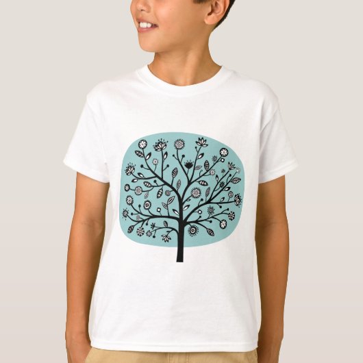 T-shirt Arbre à fleurs stylisé - bleu clair vert (Devant)
