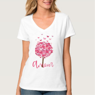 T-shirt Arbre à papillon Amour - Romantique Amour Français