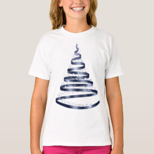 T-shirt Arbre à ruban bleu brillant de Noël