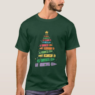 T-shirt Arbre de crayon d'enseignant de Noël Lumières de X