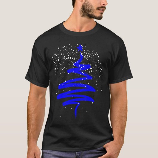 T-shirt Arbre de Noël Arbre Bleu Brush Stroke Hommes Femme (Devant)