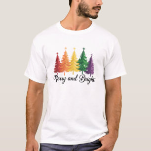 T-shirt Arbre de Noël Arc-en-ciel Joyeux et Lumineux Gay L