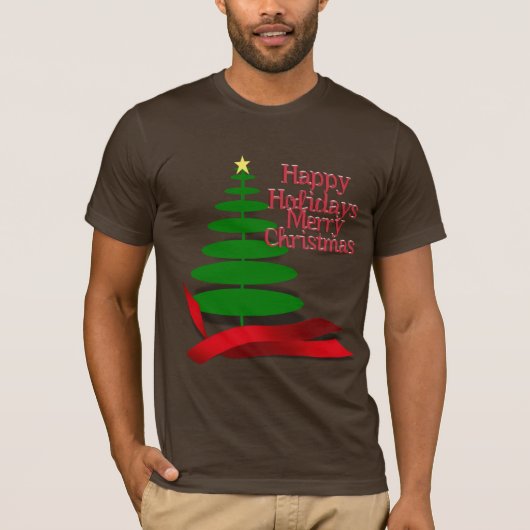 T-shirt Arbre de Noël avec ruban rouge (Devant)