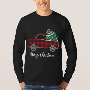 T-shirt Arbre de Noël Camion Rouge Buffalo Plaid Funny Tee