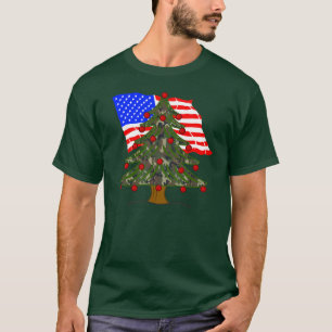 T-shirt Arbre de Noël Camouflé Vert Avec Drapeau Américain