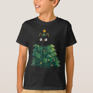 T-shirt Arbre de Noël Chat Noir Mignon Amoureux de Chatons