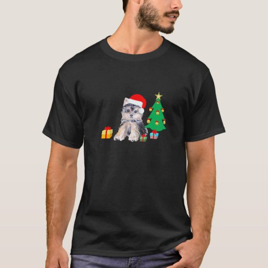 T-shirt Arbre de Noël, Chien chiot du Yorkshire & cadeaux (Devant)