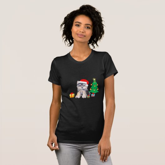 T-shirt Arbre de Noël, Chien chiot du Yorkshire & cadeaux (Devant entier)