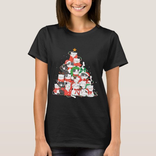 T-shirt Arbre de Noël de chat Amoureux des chats drôle (Devant)