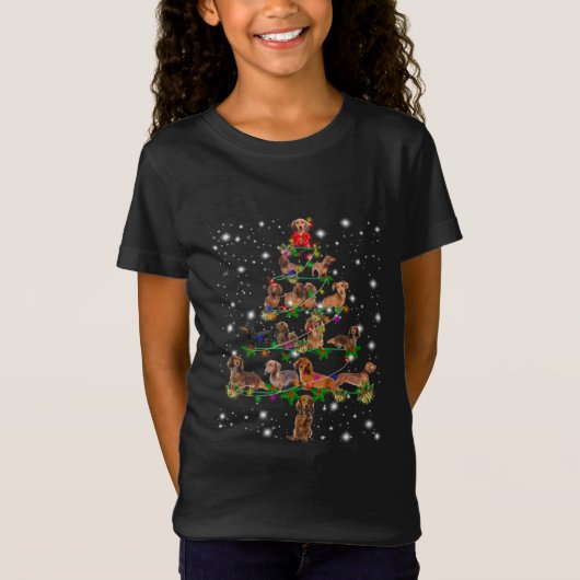T-Shirt Arbre De Noël De Dachshund Couvert De Lampe De Feu (Devant)