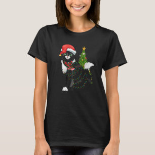 T-shirt Arbre de Noël de Noël pour femmes Chat noir Xmas
