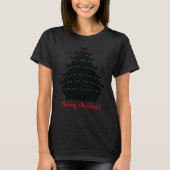 T-shirt Arbre de Noël des chats noirs à oreilles vertes (Devant)