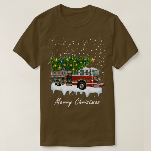T-shirt Arbre de Noël des pompiers sur camion Feu Noël 1 (Design devant)