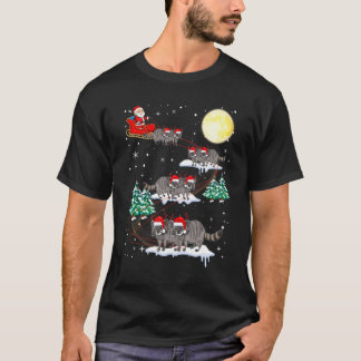 T-shirt Arbre de Noël éclairé Santa à cheval sur un Raton 
