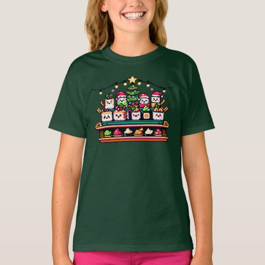 T-shirt Arbre de Noël en Sushi Festif - Art Pixel mignon (Devant)