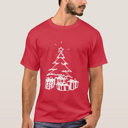 T-shirt Arbre de Noël et cadeaux dessinés à la main (Devant)