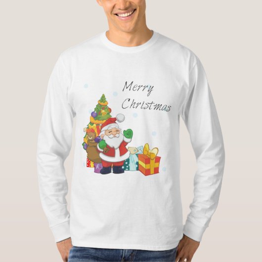 T-shirt Arbre de Noël et Père Noël Joyeux Noël blanc (Devant)