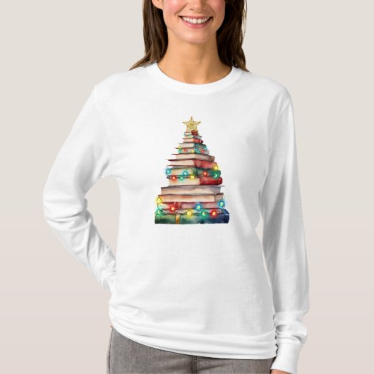 T-shirt Arbre de Noël Fait de livres Enseignants Amateurs (Devant)