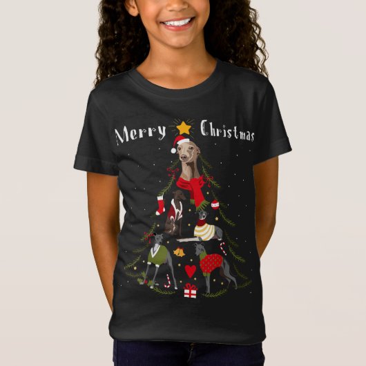T-Shirt Arbre de Noël Italien Greyhhover Xmas Chien Ow (Devant)