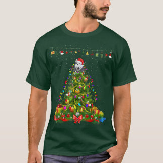 T-shirt Arbre de Noël Lumières Alaskan Chien Don Lover Tee