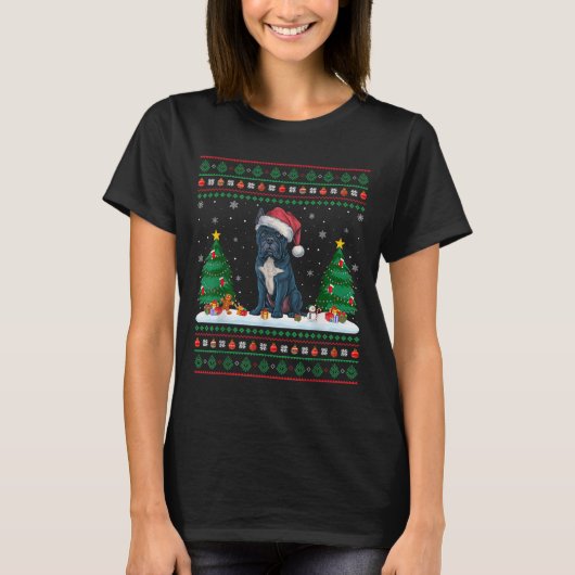 T-shirt Arbre de Noël Lumières Canne Corso Chien Père Noël (Devant)