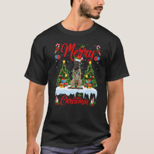 T-shirt Arbre de Noël lumières Santa Chien Malinois Belge
