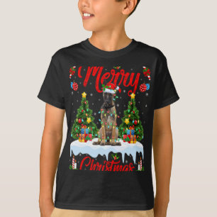 T-shirt Arbre de Noël lumières Santa Chien Malinois Belge