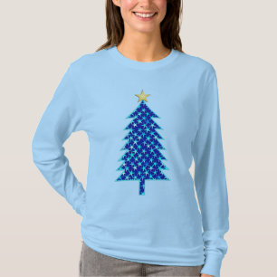 T-shirt Arbre de Noël minimaliste moderne aux étoiles bleu