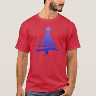 T-shirt Arbre de Noël Moderne Pochoir Imprimé Bleu