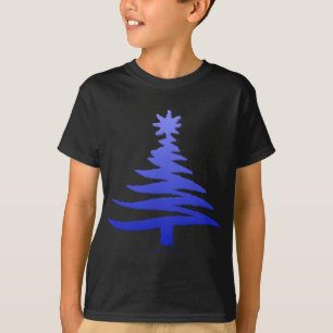 T-shirt Arbre de Noël Moderne Pochoir Imprimé Bleu
