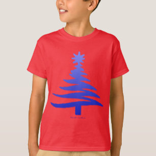 T-shirt Arbre de Noël Moderne Pochoir Imprimé Bleu
