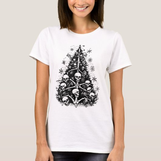 T-shirt Arbre de Noël noir Crânes et os (Devant)