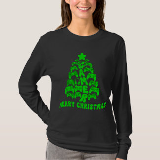 T-shirt Arbre de Noël noir et vert avec contrôleurs