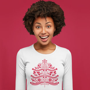 T-shirt Arbre de Noël nordique Art populaire scandinave ro